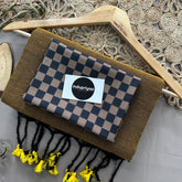 Gold Handloom Cotton Saree With Black Chex Print Blouse